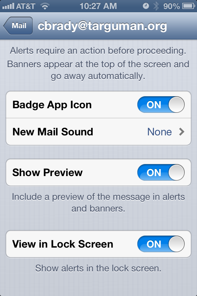 Mail Notification Settings on the iPhone