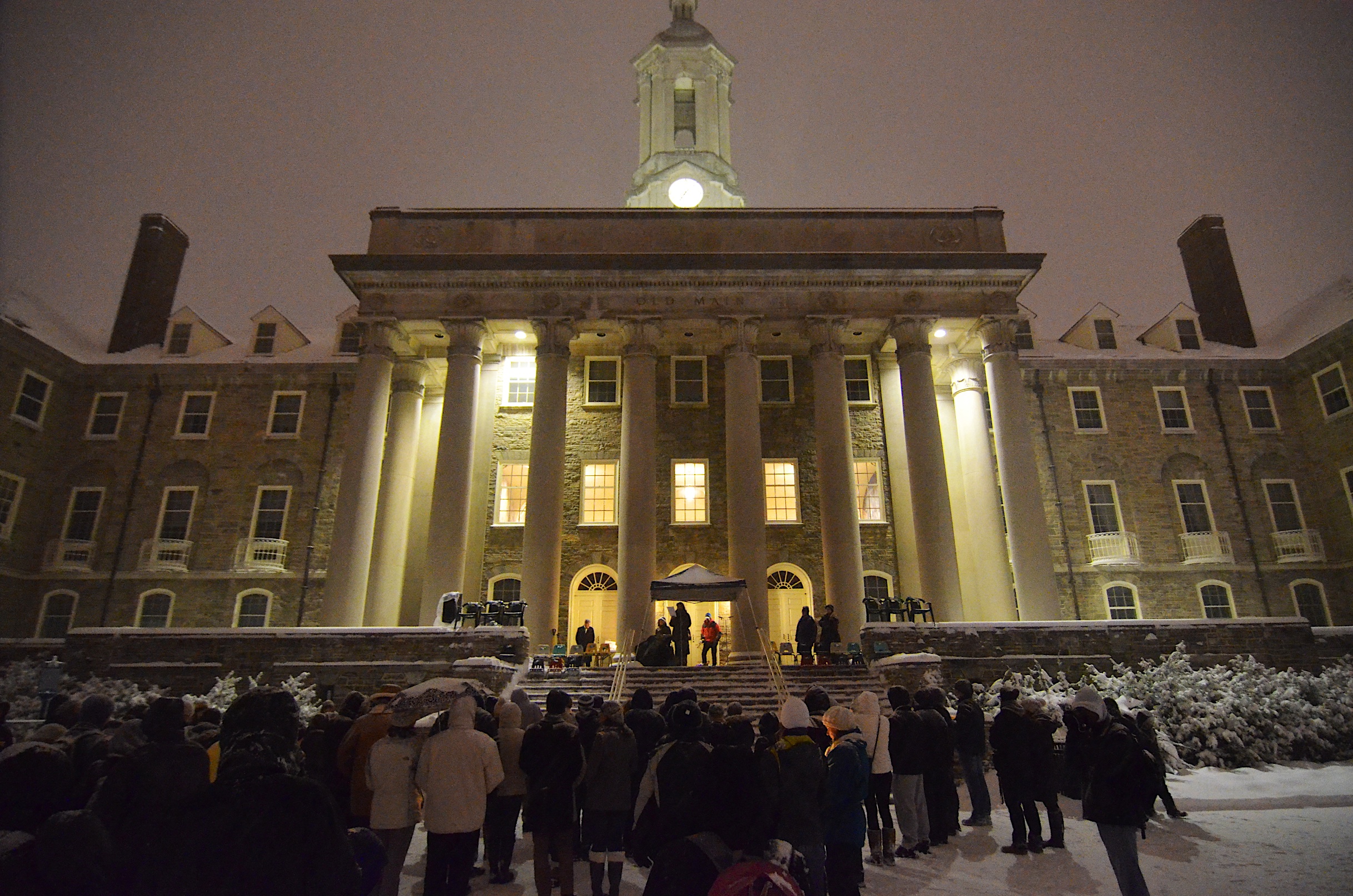 Vigil for the Sandy Hook victims on the steps of Old Main, Penn State.